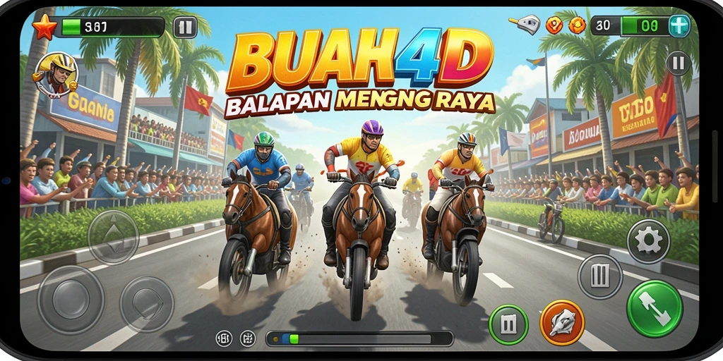 Tampilan gameplay BUAH4D yang seru dan mendebarkan dalam balapan motor.