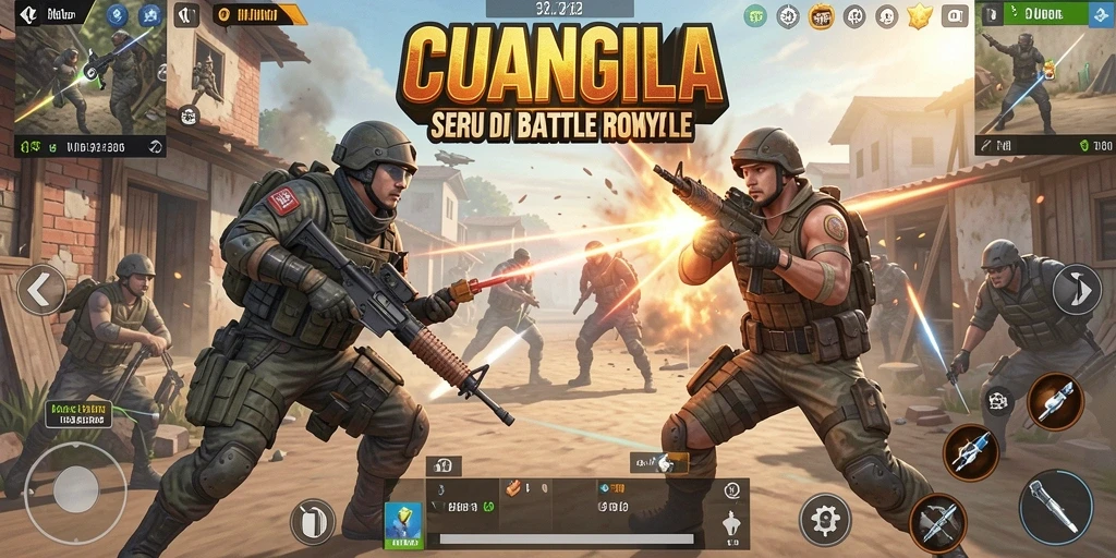 Tangkapan layar utama CUANGILA menampilkan aksi seru dalam gameplay Battle Royale.