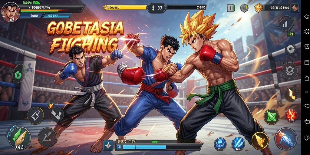 Screenshot utama GOBETASIA menampilkan pertarungan yang seru dan mendebarkan.