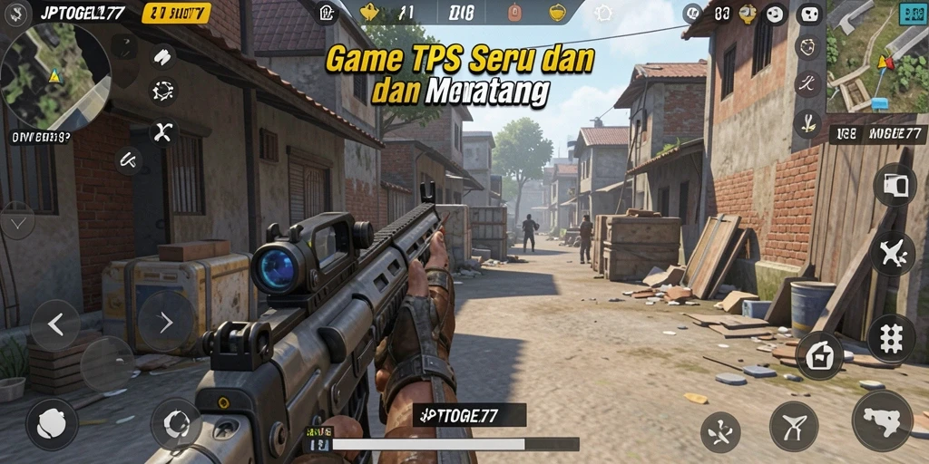 Tampilan gameplay seru JPTOGEL77 dalam aksi tembak-menembak.