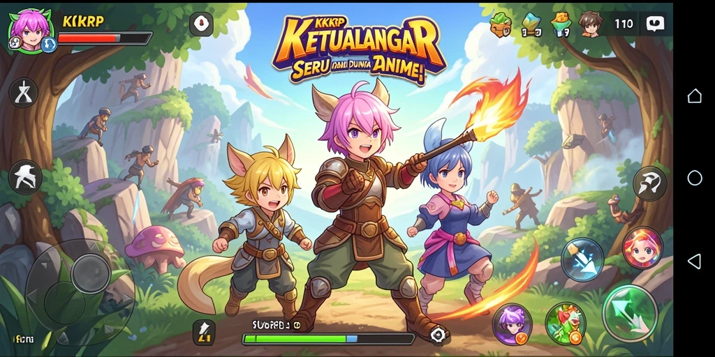 Screenshot gameplay KKRP menampilkan aksi seru dan karakter Anime.