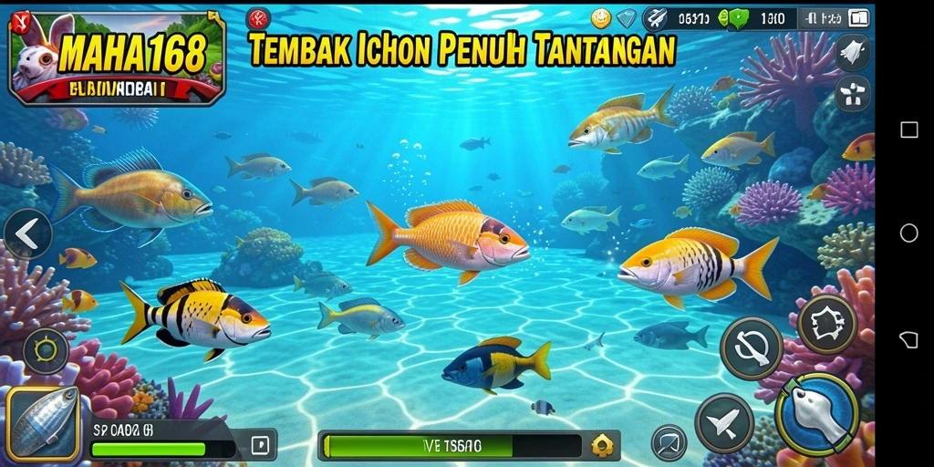 Screenshot gameplay MAHA168 menampilkan aksi seru saat menembak ikan.