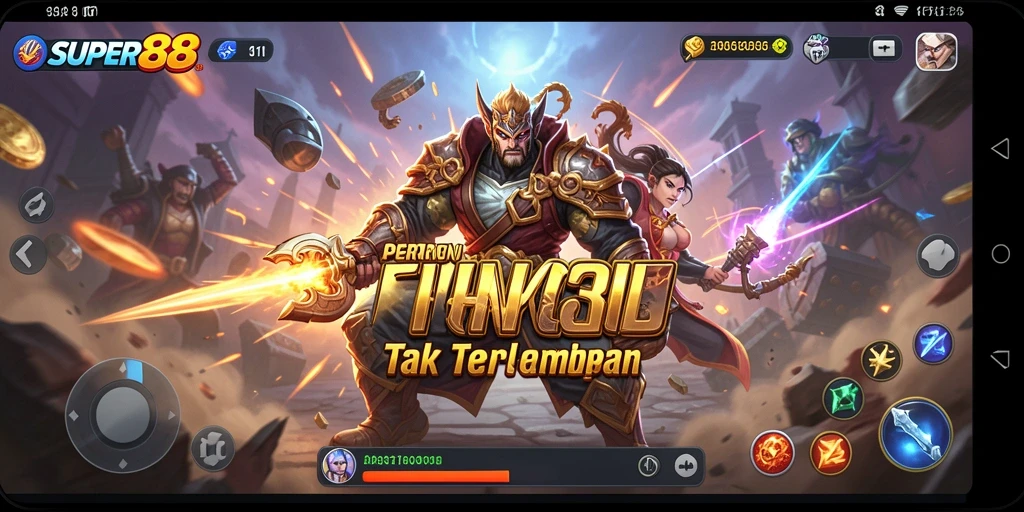 Tampilan gameplay <strong>SUPER88</strong> yang menegangkan dalam pertarungan antar karakter.