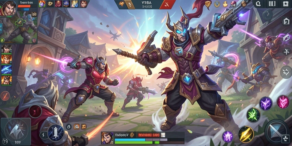 Screenshot gameplay Y89 menampilkan pertarungan seru dalam arena MOBA.